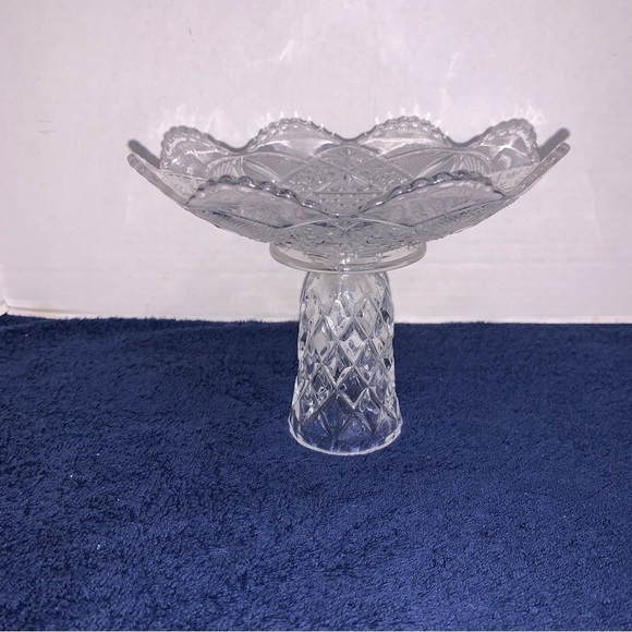 1904 Anona Twin Teardrops Bowl Bryce Higbee Clear Glass Antique Pedestal Dish 7” - Picture 2 of 5